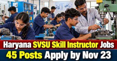 Haryana SVSU Skill Instructor Jobs 45 Posts Apply by Nov 23