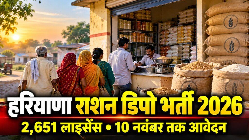 हरियाणा राशन डिपो भर्ती 2026 — 2,651 लाइसेंस, 10 नवंबर तक आवेदन