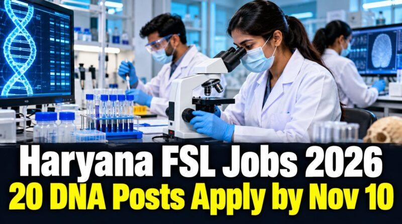 Haryana FSL Jobs 2026 / 20 DNA Posts Apply by Nov 10